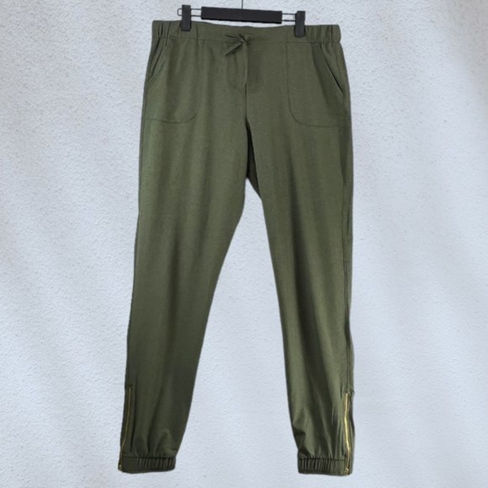 ALBION Pants Womens Large‎ Tall Jetsetters Zipper Ankle Jogger Green